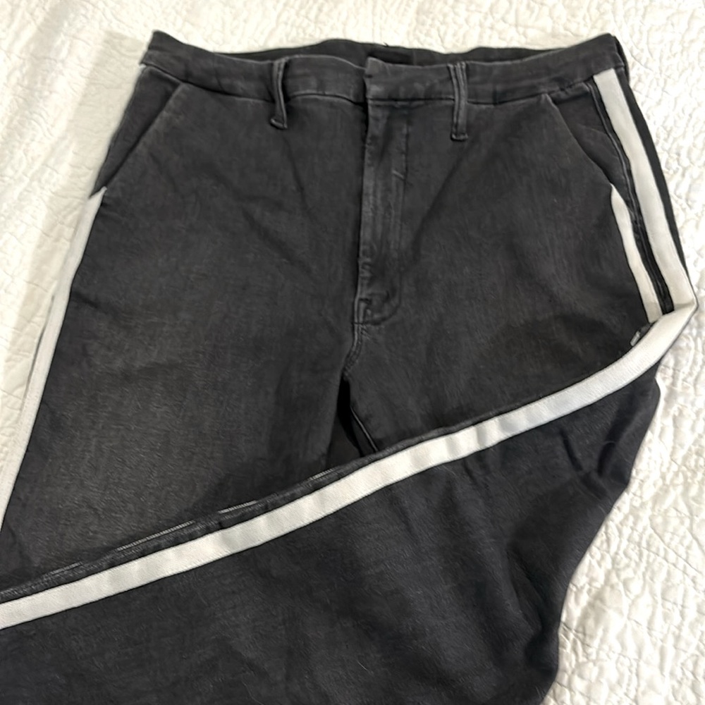 Mother cropped denim trouser with double white stripe down the side
